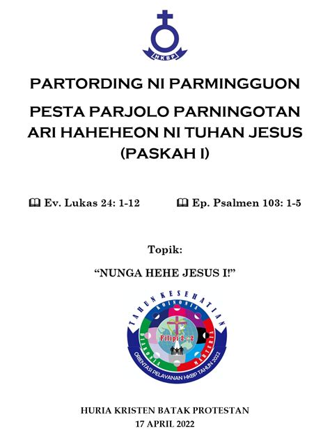 Tata Ibadah Paskah I 17 April 2022 Website Resmi Huria Kristen Batak