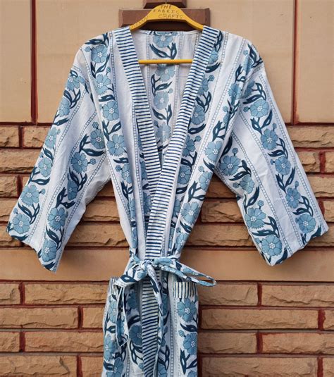 Night Wear Kimono Robes Hand Block Floral Print Robes Kimono Robes