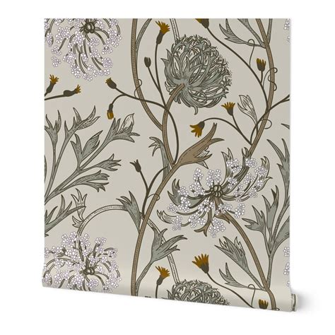 Muted Floral Commercial Grade Wallpaper Queen Anne S Etsy