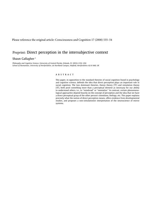 direct perception   intersubjective context