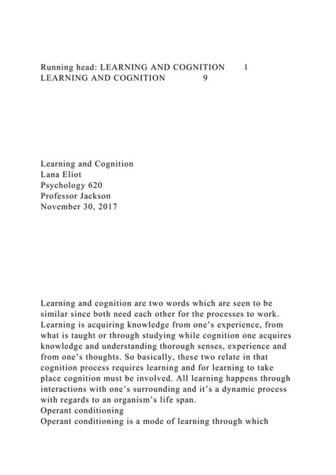 Running Head LEARNING AND COGNITION 1LEARNING AND COGNITION9 Docx