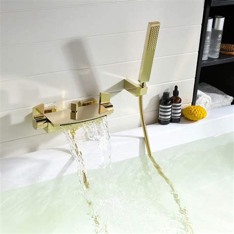 Waterfall Wall Mounted Bath Mixer Tap Gold Wall Mounted Bath Tap