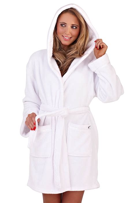 Womens Soft Hooded Short Bathrobe Dressing Gown Housecoat Ladies Girls