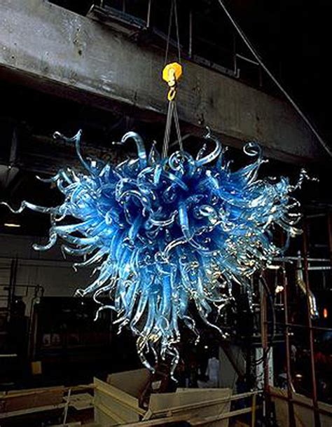 Hand made blown glass chandelier lighting chihuly style blue | Etsy