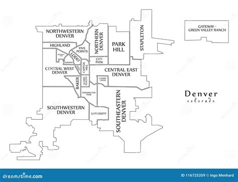 Modern City Map Denver Colorado City Of The Usa With Neighborhoods