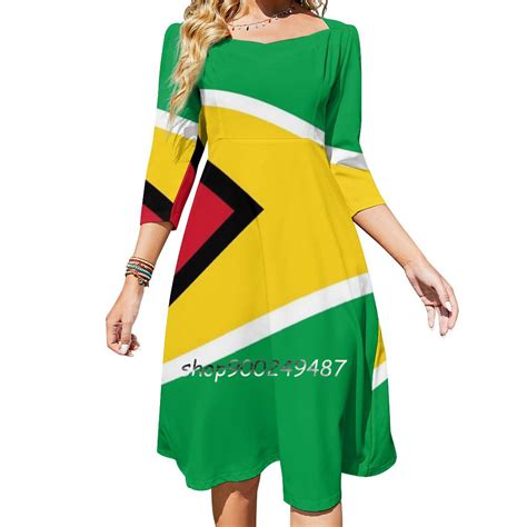 Guyana Flag T Shirt Guyanese Sticker Flare Dress Square Neck Dress