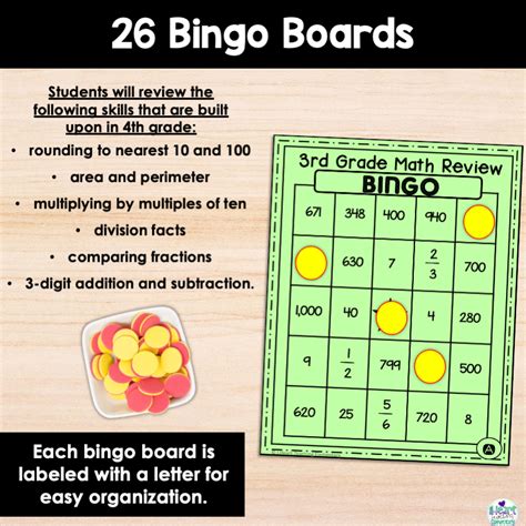 3rd Grade Math Review Bingo Game