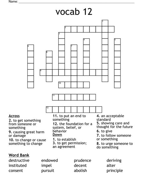 Vocab 12 Crossword Wordmint