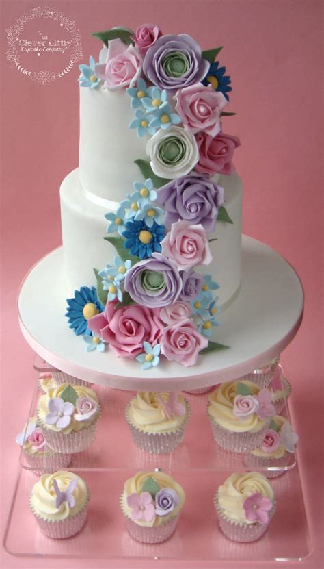 Cupcake Cake With Cascading Flowers