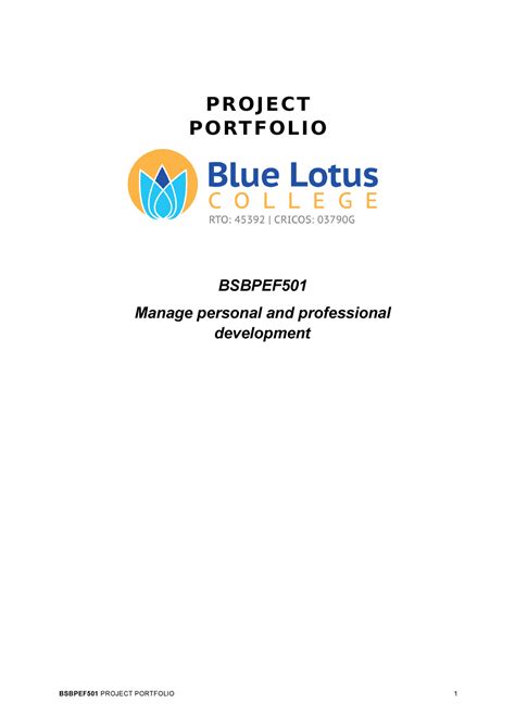 Bsbpef 501 Project Portfolio BSBPEF Manage Personal And