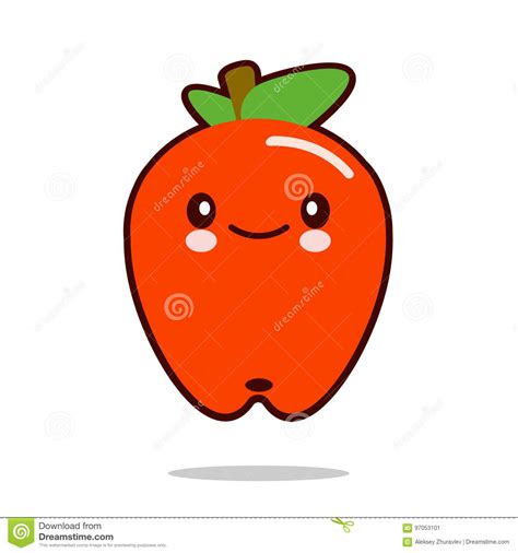 Apple Da Fruto Vector Plano Del Dise O Del Kawaii Del Icono Del