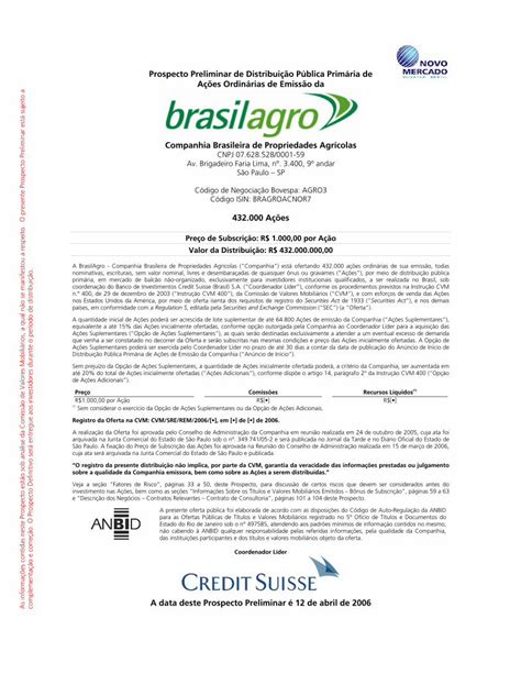 Pdf Prospecto Preliminar De Distribui O P Blica Prim Ria De