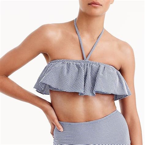 Ruffle Bandeau Bikini Top In Tiny Gingham Bikinis Ruffle Bandeau