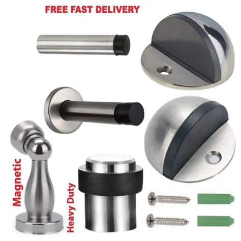 DOOR STOP HEAVY Duty Projection Floor Skirting Rubber Stopper Chrome