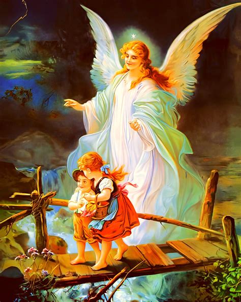 Guardian Angel Watching Over Children Catholic Art Protection Digital