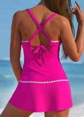 Contrast Binding Criss Corss Hot Pink Tankini Set Modlily USD