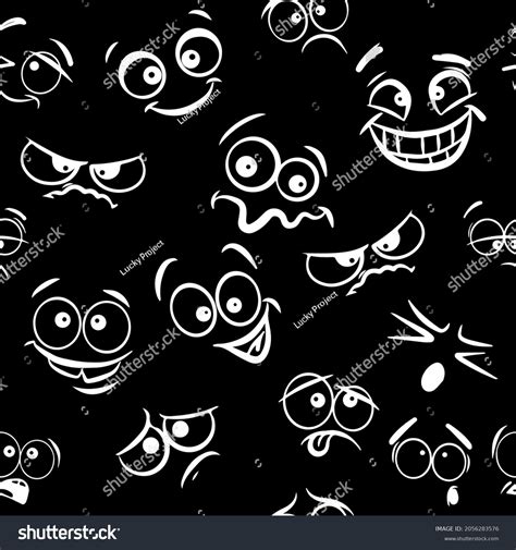 Funny Cartoon Faces Seamless Pattern On Stock Vector Royalty Free