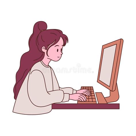 girl employee cartoon character typing  keyboard working