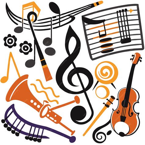 Premium Vector Colorful Musical Notes Treble Clef And Instruments