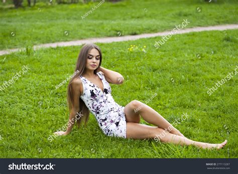 Sexy Brunette Woman Short Dress Sitting Stock Photo 277113287 Shutterstock