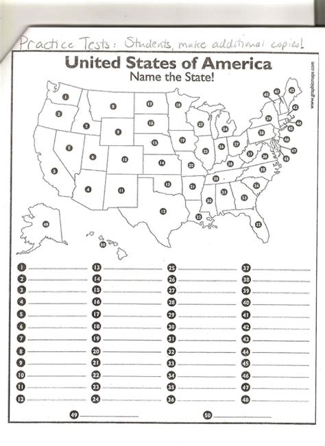 50 States Map Quiz - Printable Map