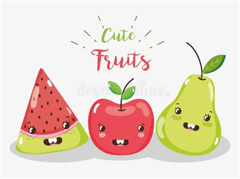 Desenhos Animados Bonitos Do Kawaii Dos Frutos Ilustração do Vetor