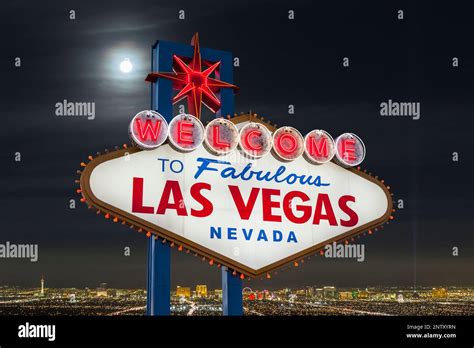 Night View Of The Famous Welcome To Fabulous Las Vegas Sign With