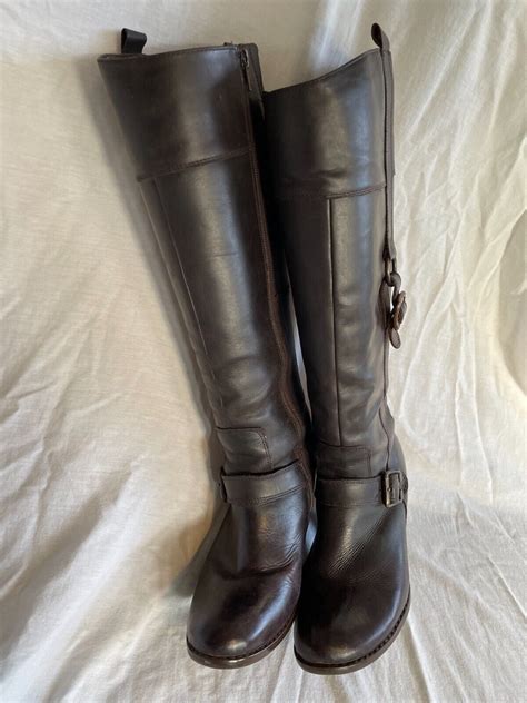 Hush Puppies ~ Tall Waxy Dark Brown Knee High Leather Boots Block Heels ~ Size 6 Ebay