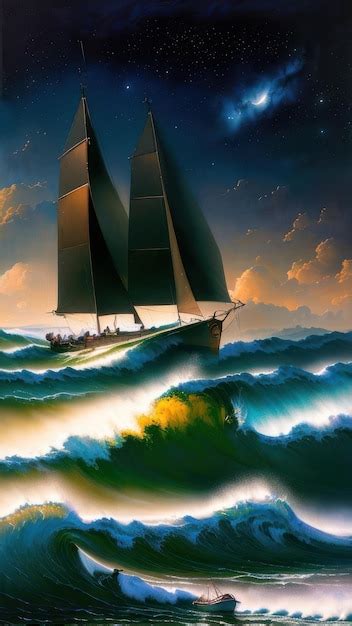 Una Pintura De Un Velero Con Las Velas Abajo Foto Premium