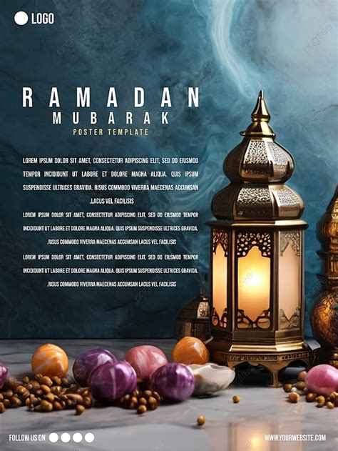 Cartel De Ramadán Mubarak Con Decoraciones De Linternas Y Fondo De