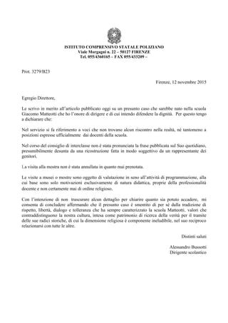 La Lettera Del Diretto Della Scuola Matteotti A La Nazione PDF