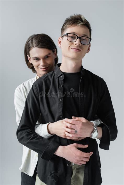 Brunette Gay Embracing Boyfriend In Eyeglasses Stock Image Image Of Brunette Stylish