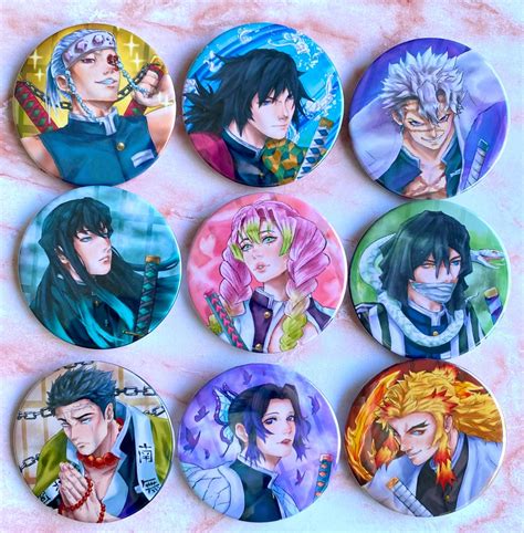 Hashira Button Badge Anime Pin Badge 2 25 Inch Badge 58 Mm Etsy