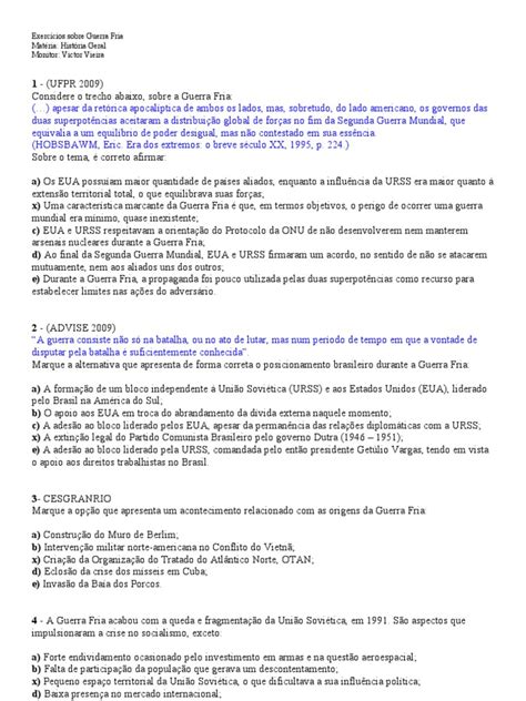 PDF Lista de Exercícios sobre Guerra Fria DOKUMEN TIPS