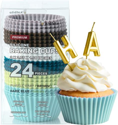 Katbite Silicone Cupcake Baking Cups 24 Pack Heavy Duty Silicone Baking Cups Reusable And Non