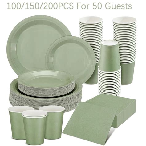 Sage Green Disposable Tableware For Guests Sage Green Party