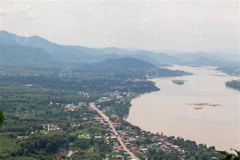 Laos area seen from above There is a Mekong River divided between ...