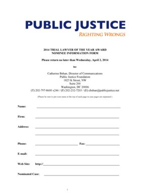 Fillable Online Tloy Nominee Information Form Public Justice Fax