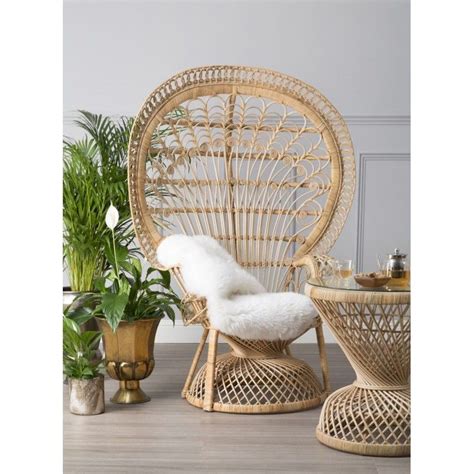 Peacock Rattan Chair Faiza White Table Lamp Chair Sheepskin Rug