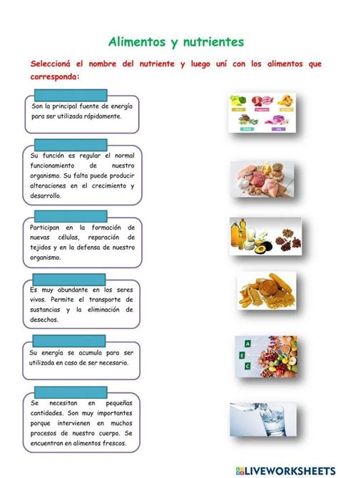 Alimentos Y Nutrientes Online Worksheet En Intercambio De