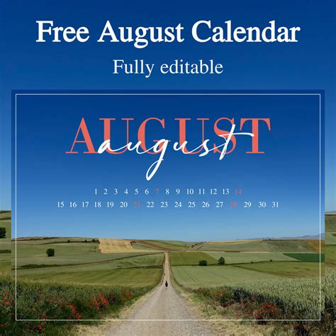 10 Free Editable August Calendars Masterbundles