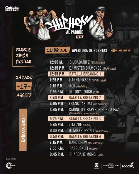 Hip Hop al Parque 2024 programación primer día este 17 de agosto