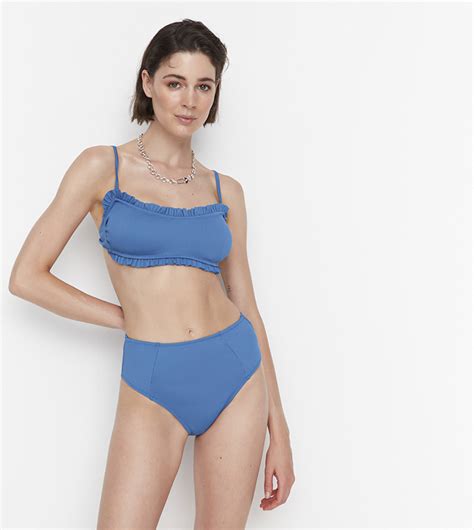 Buy Trendyol Textured Ruffle Bikini Top In Blue Thstreet Oman