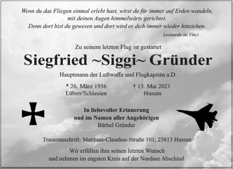 Traueranzeigen von Siegfried Siggi Gründer sh z Trauer