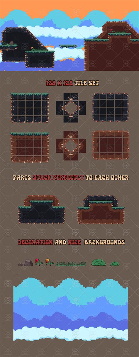 128x128 Platformer Tileset | GameDev Market