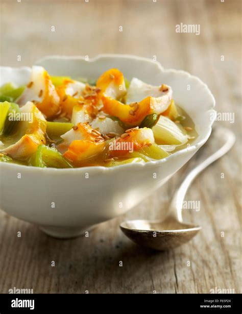 Leek And Haddock Soup Stock Photo Alamy