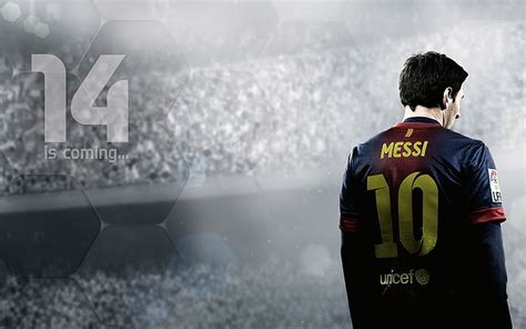 HD wallpaper: FIFA 14 Game HD Wallpaper, Lionel Messi, rear view, text ...