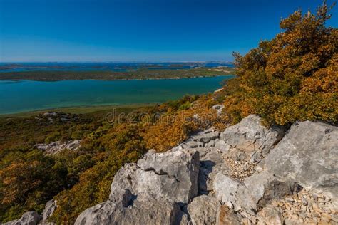 Vransko Lake And Kornati Islands View From Kamenjak Hill Stock Photo