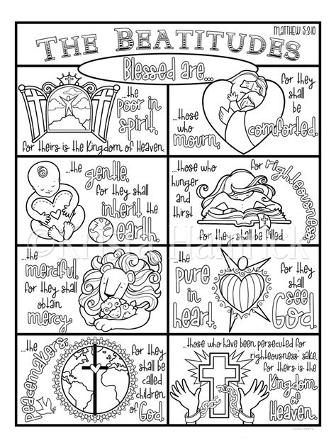 The Beatitudes Coloring Page In Three Sizes 85x11 8x10 6x8 For