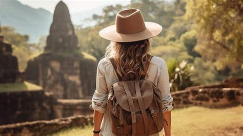 Una Mujer Viajera Con Un Sombrero Y Una Mochila Foto Gratis